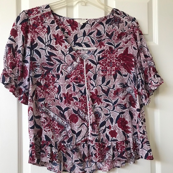 Lucky Brand, navy, wine and cream floral print blouse, size Small - Picture 1 of 4